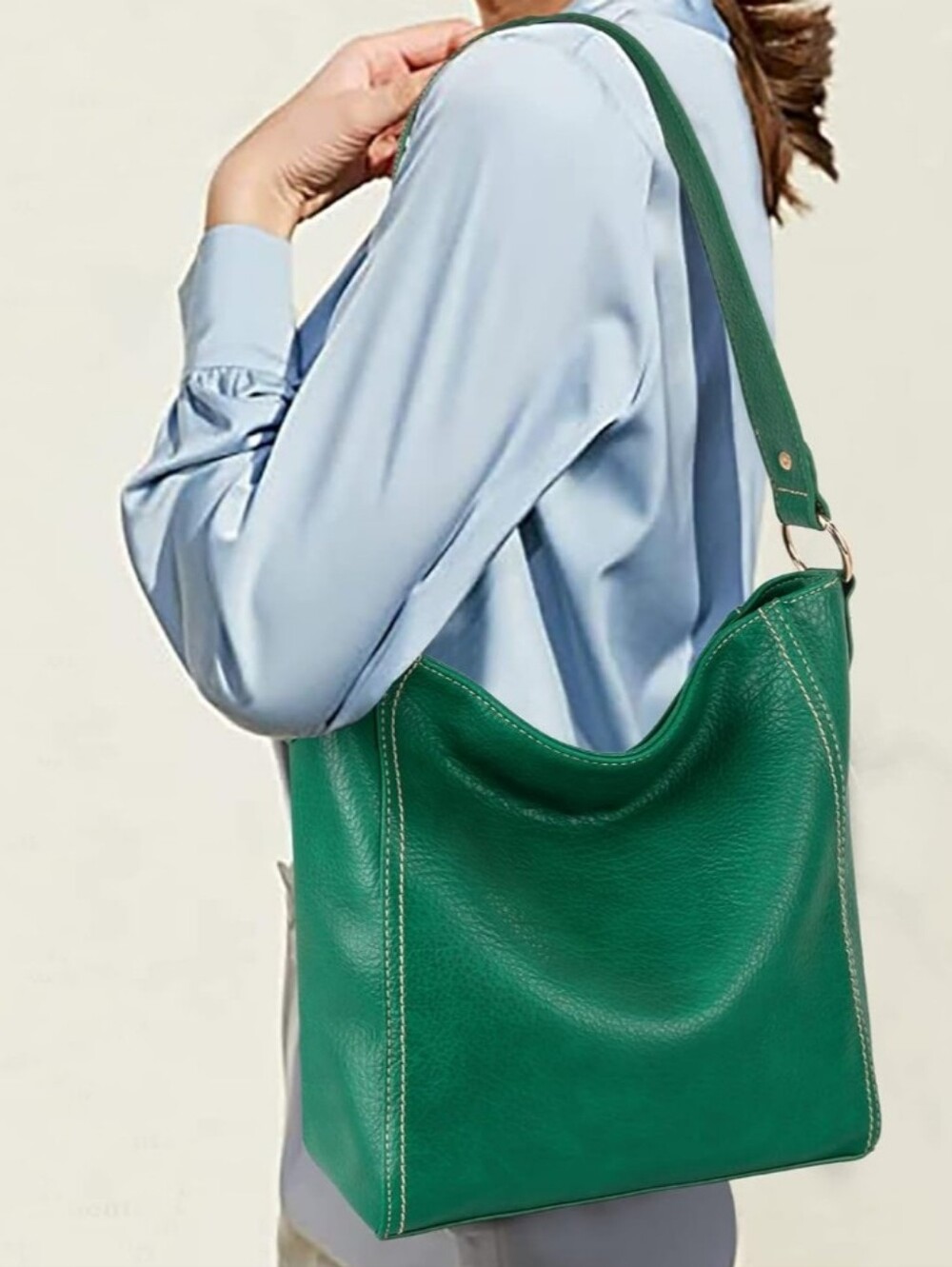 Classic Green Leather Shoulder Bag